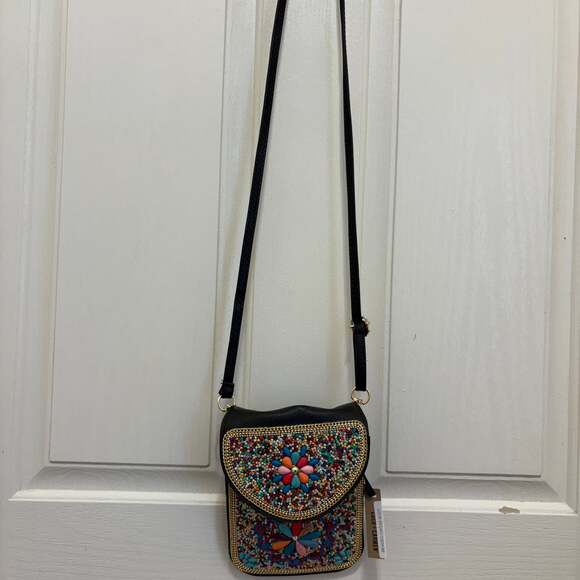 COCO + CARMEN Women's Artisan Beaded Crossbody Bag w/ Black Multi color Design - Picture 1 of 9